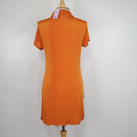 Wild Fable Orange Button Up Short Sleeve Stretchy Drape Detail Dress NEW Size L - Picture 6 of 13